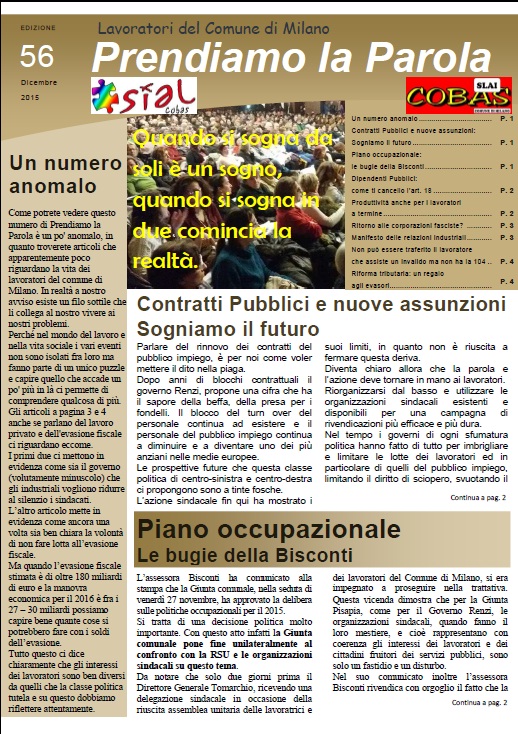 Bollettino Prendiamo la Parola n. 56